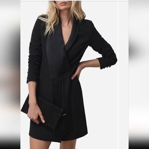 Black Fringe Scarf Blazer Dress with Matching Clutch